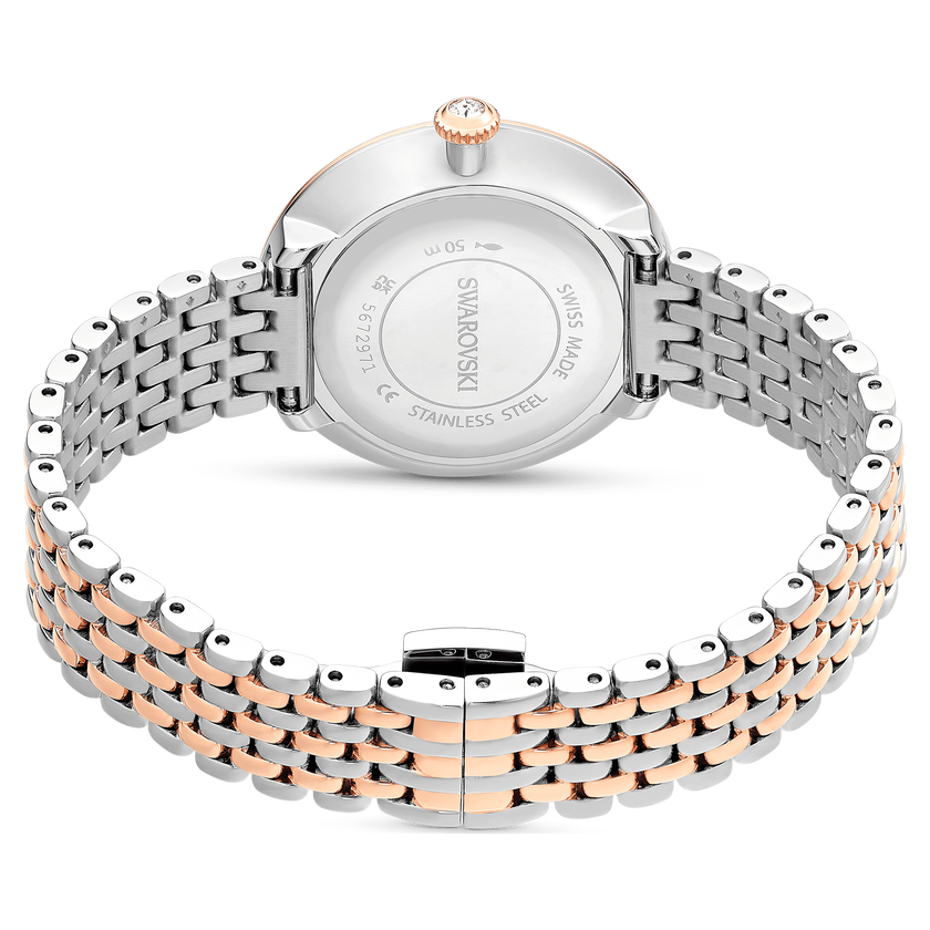 swarovski certa watch  swiss made  metal bracelet  rose gold tone  mixed metal finish
