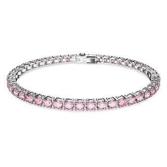 swarovski matrix tennis bracelet  round cut  pink  rhodium plated