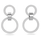 Hollow hoop earrings, White, Rhodium plated