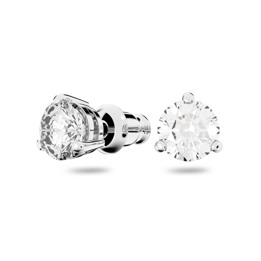 swarovski solitaire stud earrings  round cut  white  rhodium plated