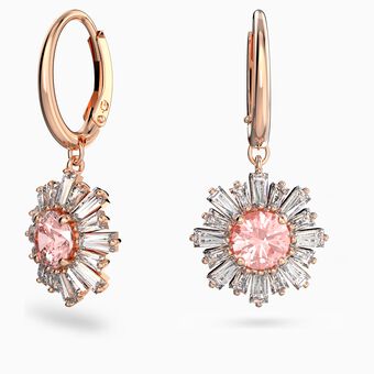 Sunshine hoop earrings, Pink, Rose gold-tone plated