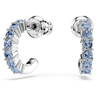 swarovski mini hoop hoop earrings  round cut  blue  rhodium plated