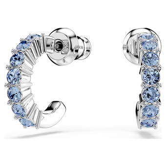 swarovski mini hoop hoop earrings  round cut  blue  rhodium plated