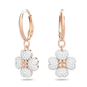 Latisha hoop earrings, Flower, White, Rose-gold tone plated
