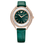 swarovski crystalline aura watch leather strap green rose gold tone finish