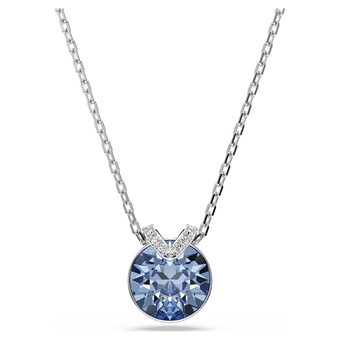 swarovski bella v pendant  round cut  blue  rhodium plated