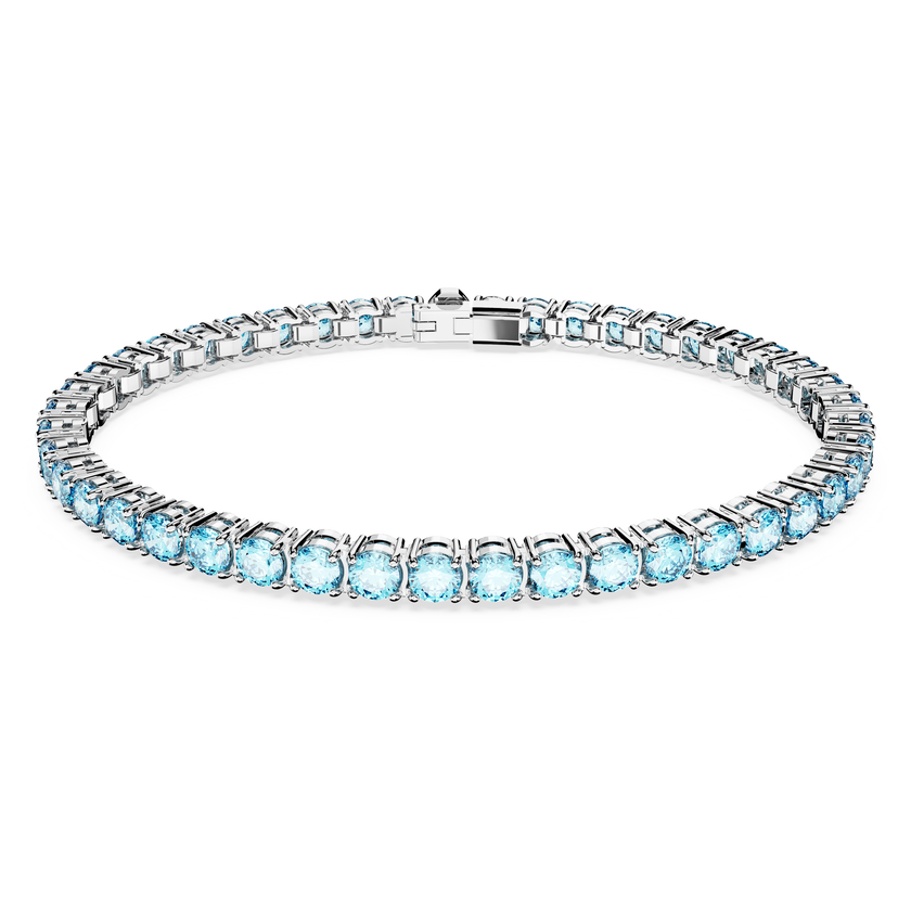 swarovski matrix tennis bracelet  round cut  blue  rhodium plated