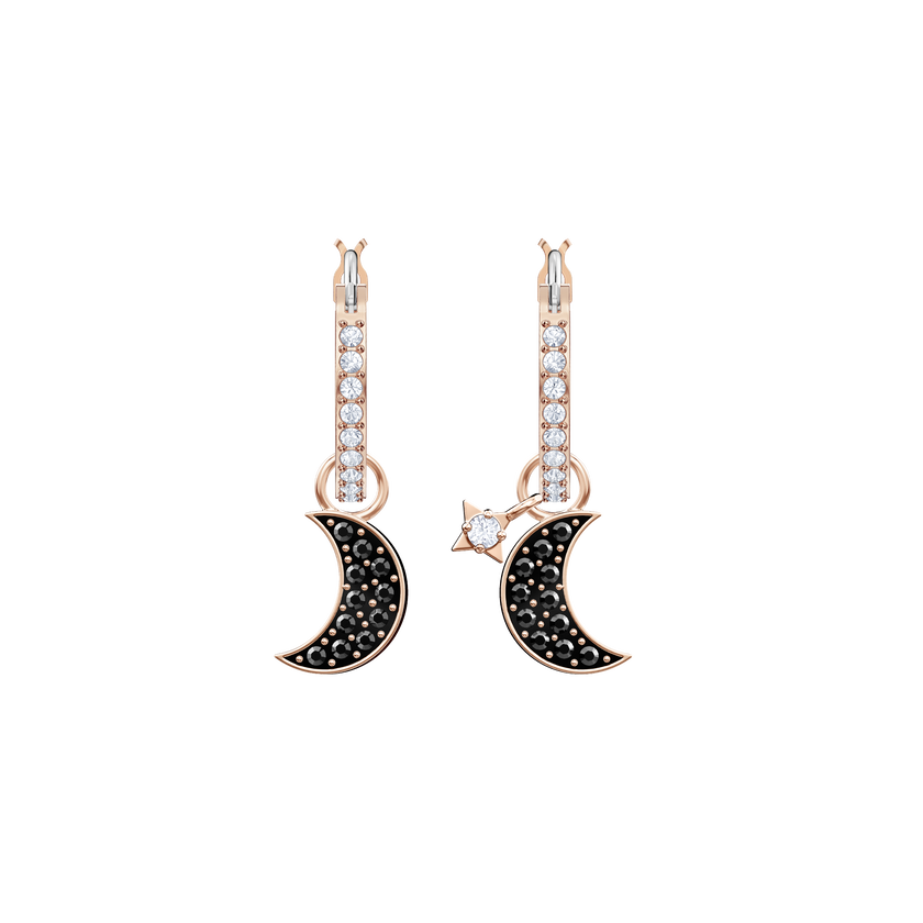 swarovski symbolic drop earrings  moon and star  black  rose gold tone plated