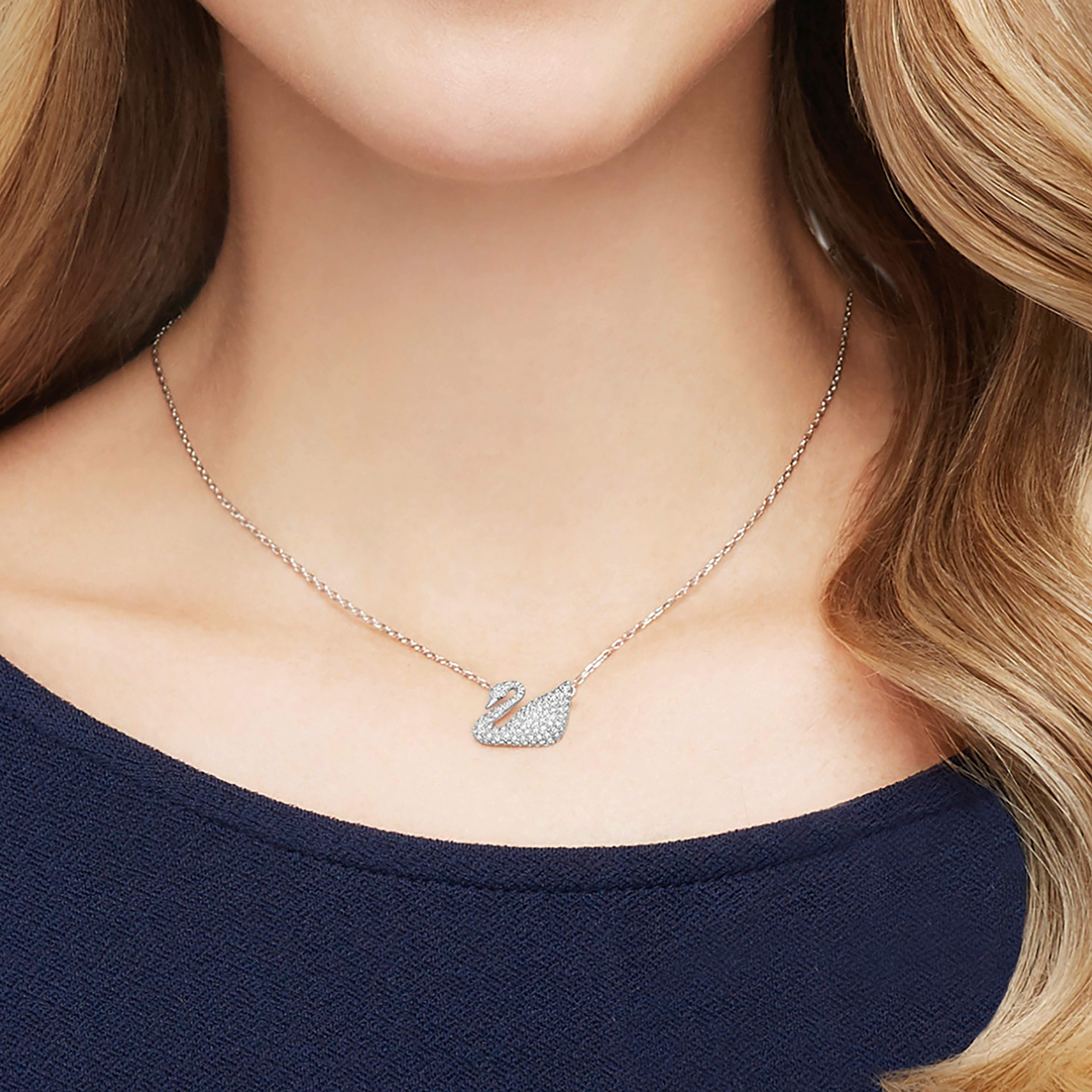 swarovski swan necklace  white  rhodium plated