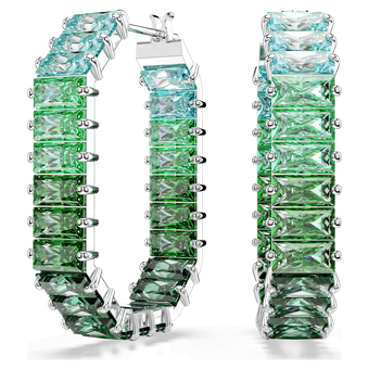swarovski matrix hoop earrings  baguette cut  green  rhodium plated