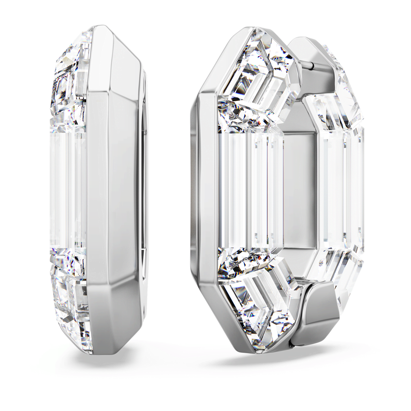 swarovski lucent hoop earrings  octagon shape  small  white