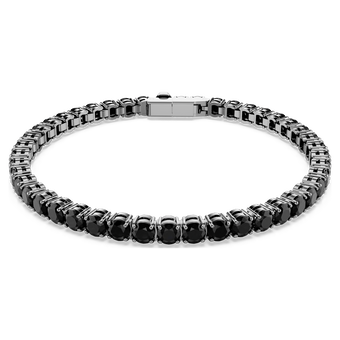 swarovski matrix tennis bracelet  round cut  black  ruthenium plated