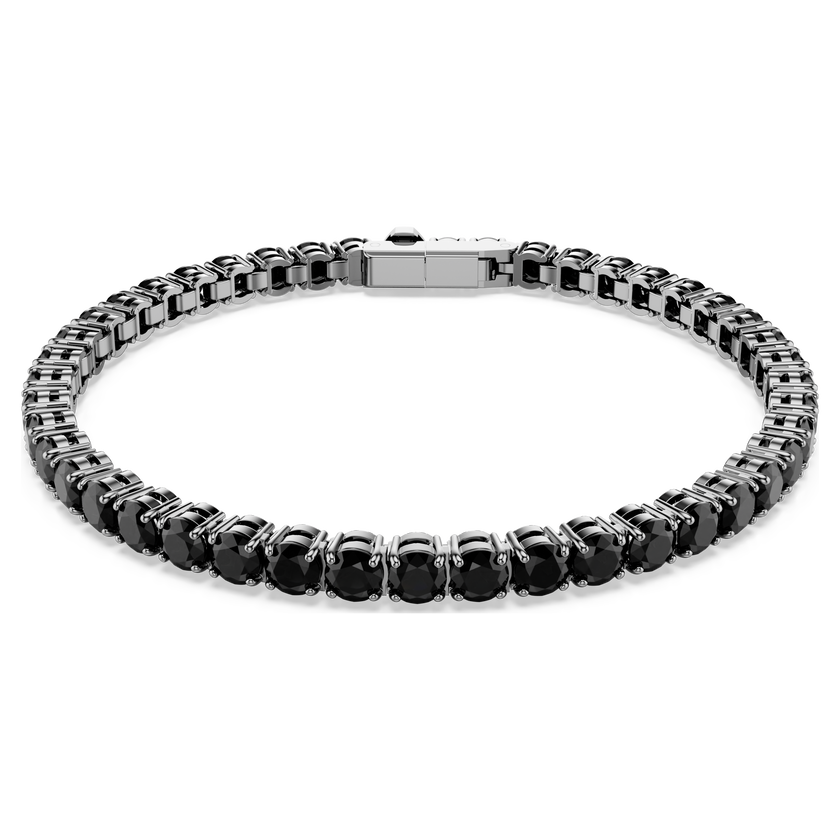 swarovski matrix tennis bracelet  round cut  black  ruthenium plated