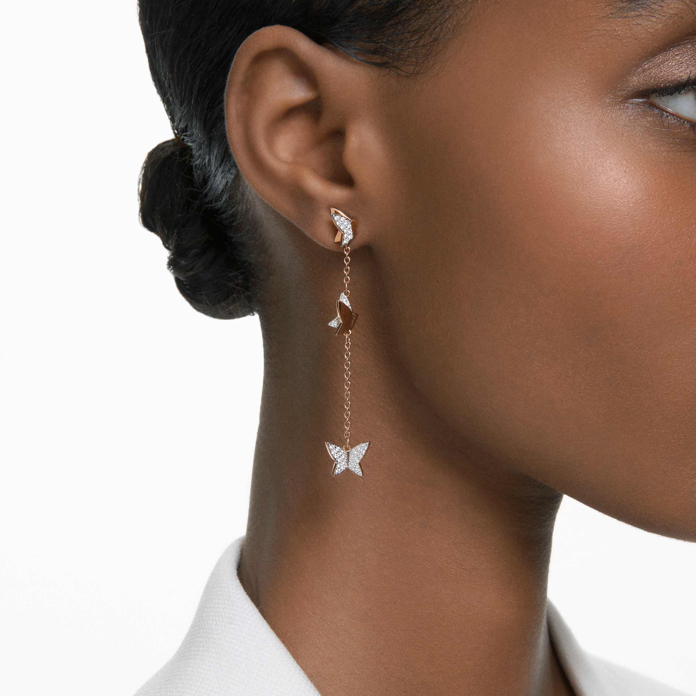 Buy Swarovski Lilia drop earrings Butterfly Long White Rose gold tone plated