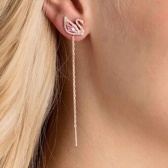 swarovski swan drop earrings  swan  pink  rose gold tone plated