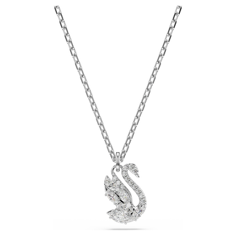 swarovski swan pendant  mixed cuts  swan  white  rhodium plated