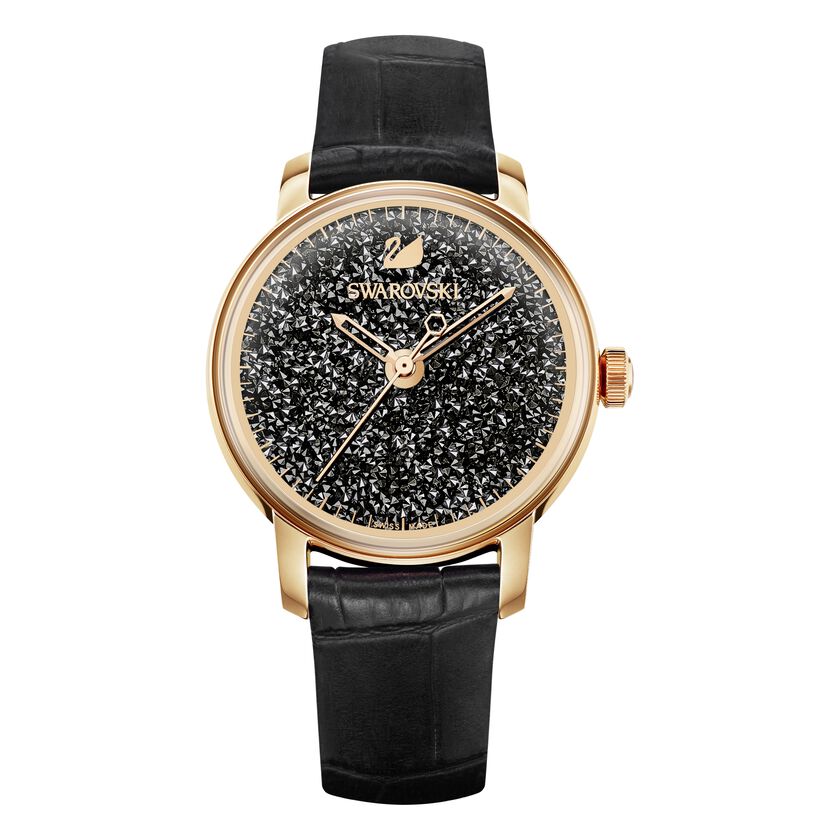 Crystalline Hours Watch, Black, Rose Gold Tone