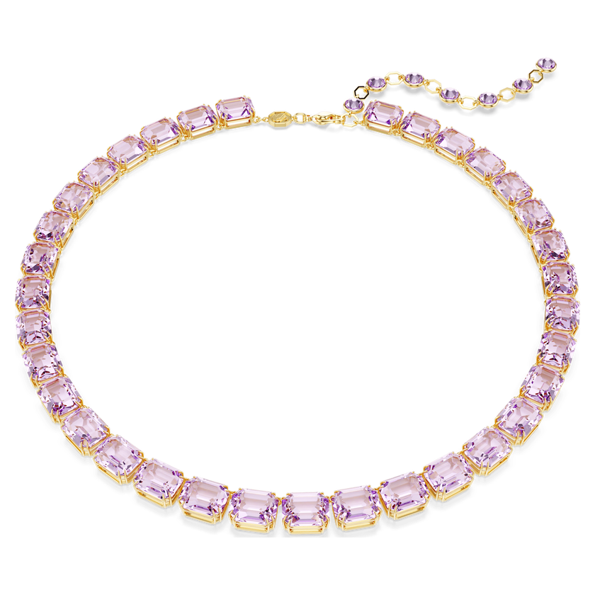 swarovski millenia tennis necklace  octagon cut  purple  gold tone plated