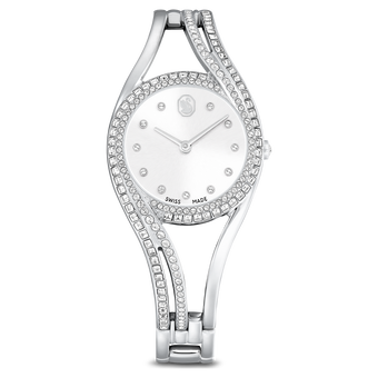 swarovski hyperbola bangle watch swiss made metal bracelet silver tone stainless steel