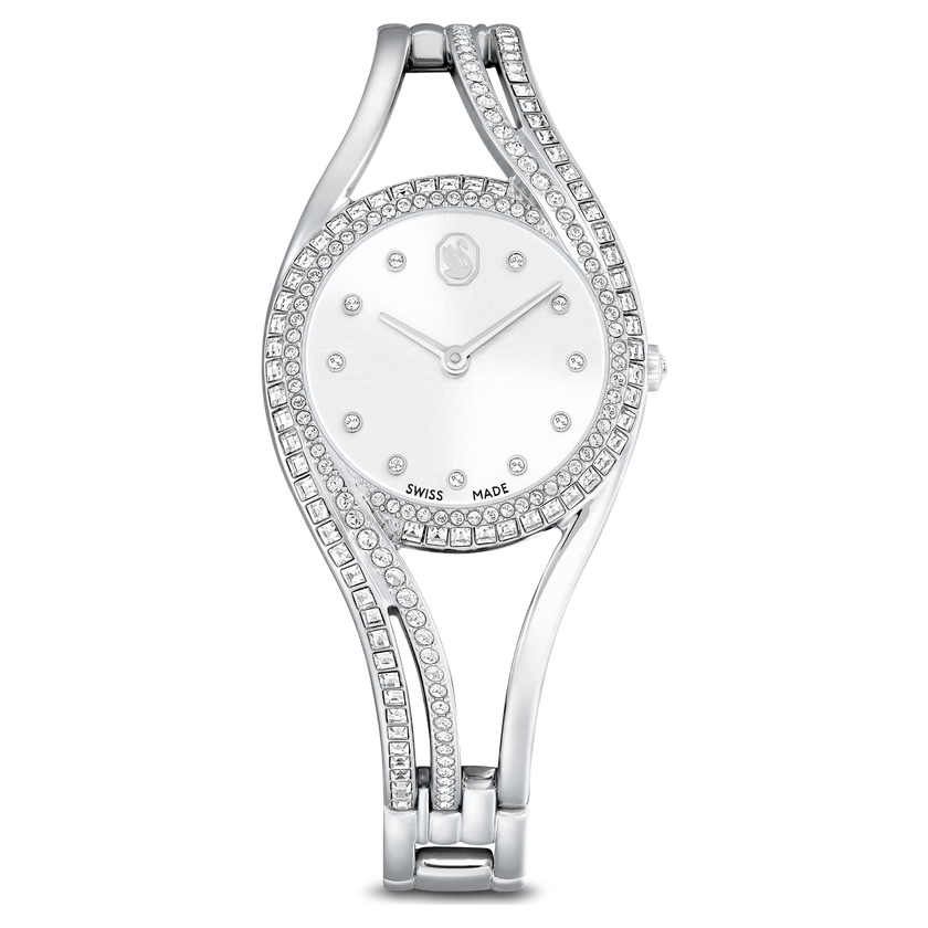 swarovski hyperbola bangle watch  swiss made  metal bracelet  silver tone  stainless steel