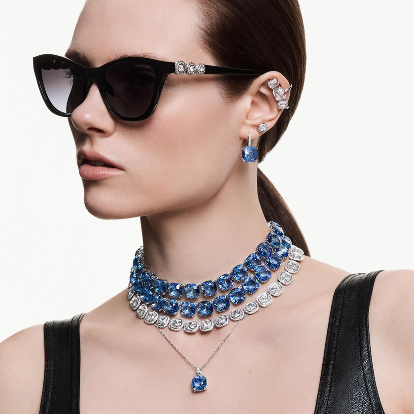 swarovski millenia necklace  cushion cut  blue  rhodium plated