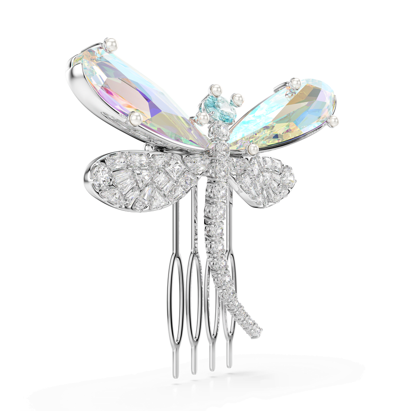 ariana grande x swarovski brooch and hair accessory  mixed cuts  dragonfly  green  rhodium plated