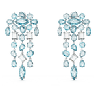 swarovski gema clip earrings mixed cuts chandelier extra long blue rhodium plated