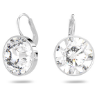 Bella Pierced Earrings, White, Rhodium Plated