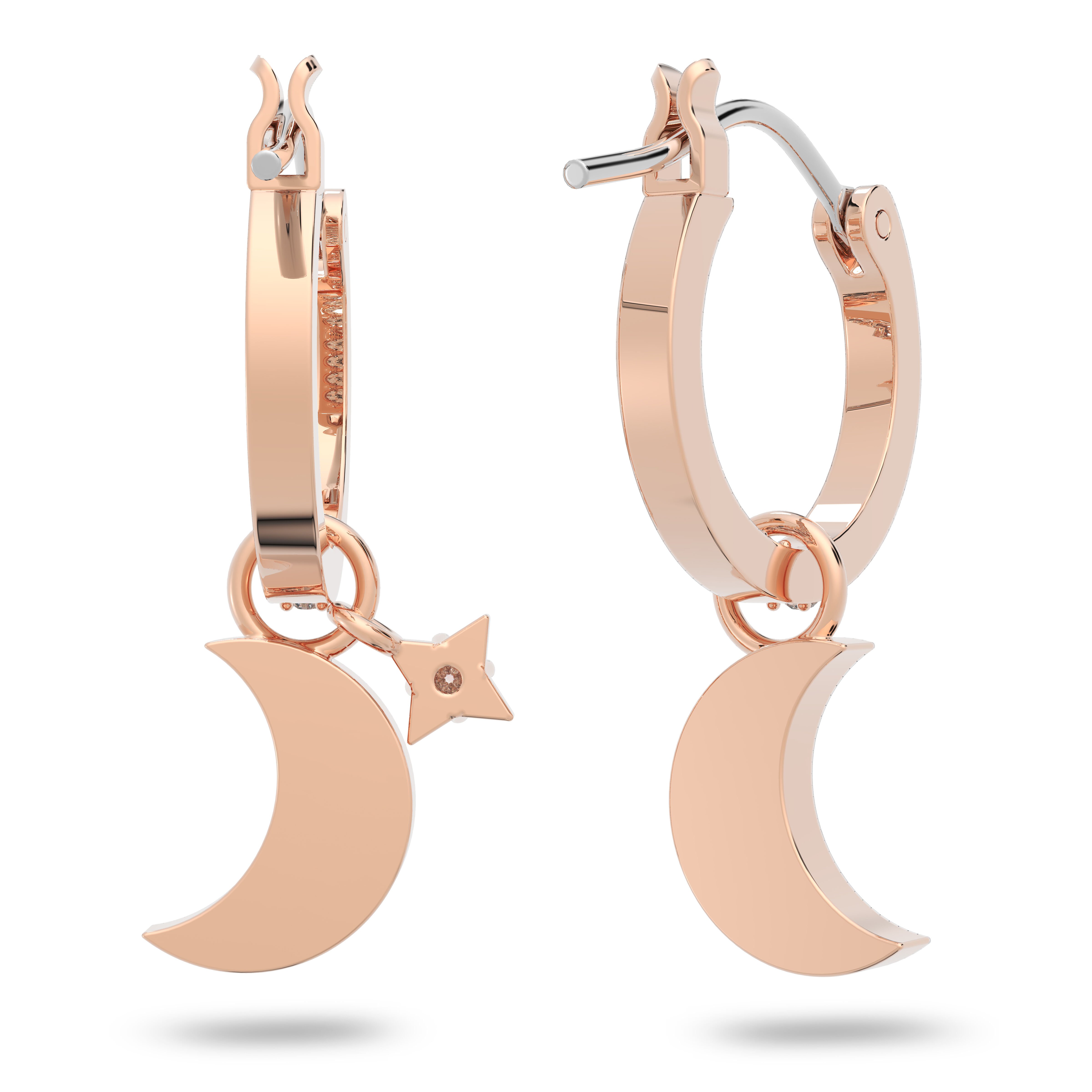 swarovski symbolic drop earrings  moon and star  black  rose gold tone plated