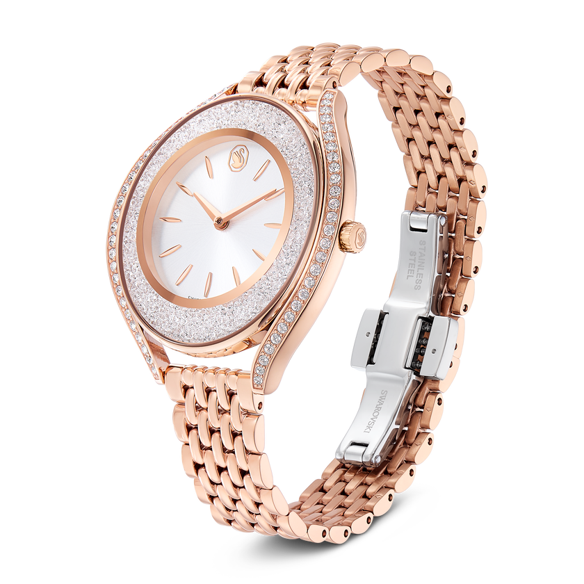swarovski crystalline aura watch  swiss made  metal bracelet  rose gold tone  rose gold tone finish