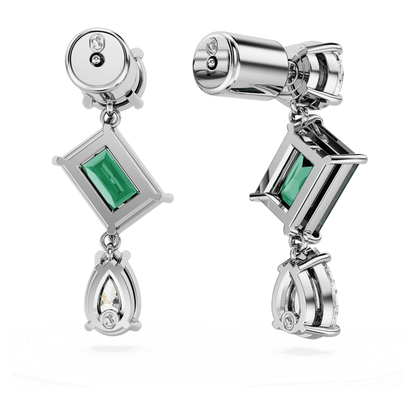 swarovski mesmera drop earrings  mixed cuts  green  rhodium plated