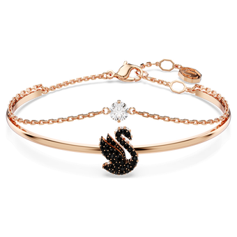 swarovski swan bangle swan black rose gold tone plated