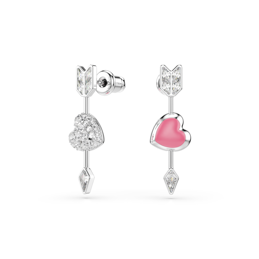 swarovski idyllia drop earrings  mixed cuts  heart with arrow  white  rhodium plated