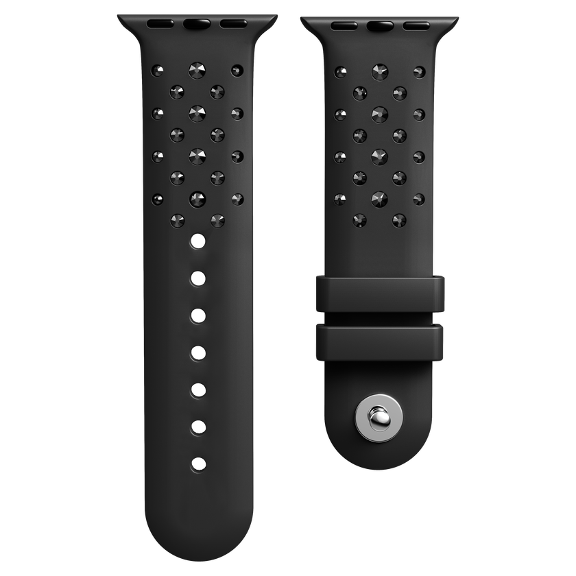 swarovski watch strap  silicone with stitching  black  stainless steel