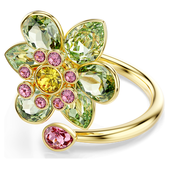 swarovski idyllia open ring  mixed cuts  flower  green  gold tone plated
