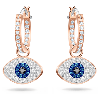 swarovski symbolica hoop earrings evil eye blue rose gold tone plated