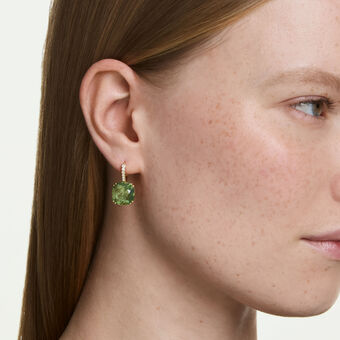 swarovski millenia drop earrings  cushion cut  green  18k gold finish