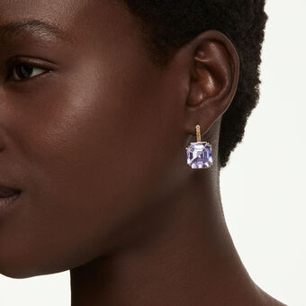 swarovski millenia drop earrings  square cut  purple  18k gold finish