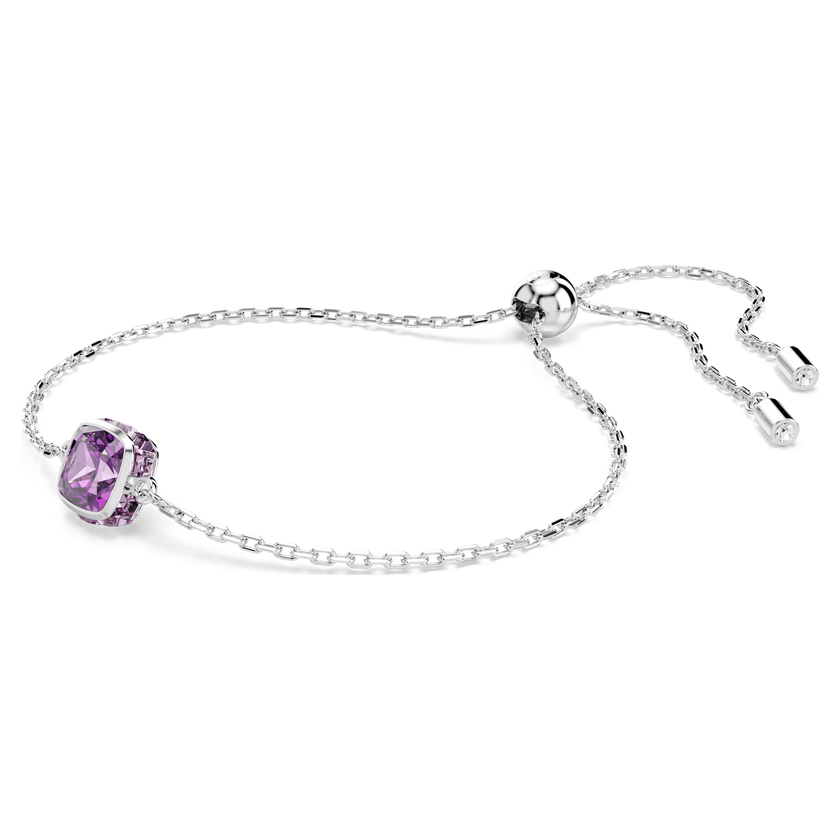 swarovski birthstone bracelet  square cut  february  purple  rhodium plated
