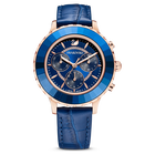 Octea Lux Chrono Watch, Leather strap, Blue, Rose-gold tone PVD