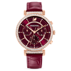 swarovski passage chrono watch leather strap red rose gold tone pvd
