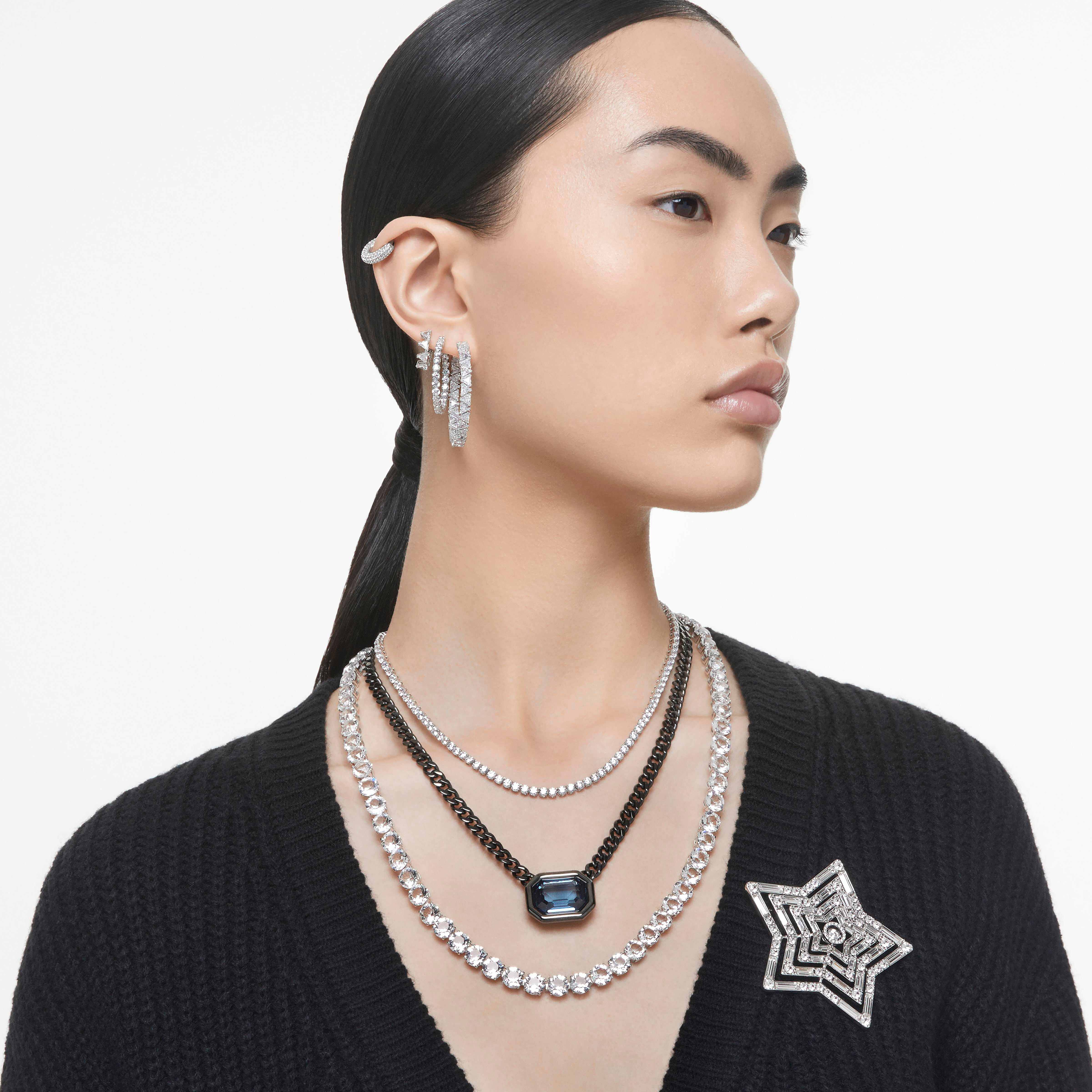 swarovski matrix hoop earrings  triangle cut  small  white  rhodium plated