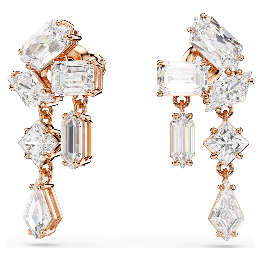 swarovski mesmera drop earrings  mixed cuts  white  rose gold tone plated