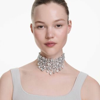 swarovski constella choker  crystal pearl  round cut  white  rhodium plated