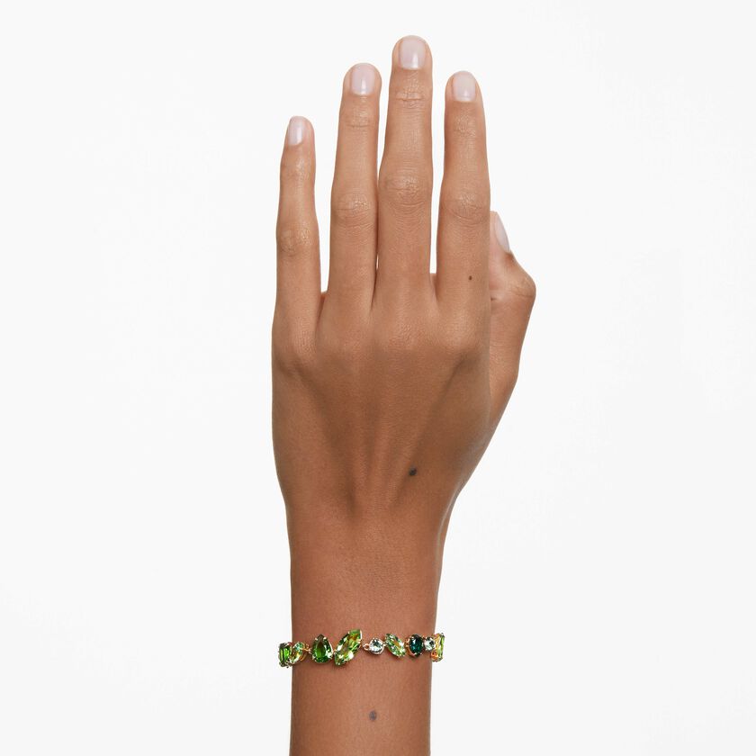 swarovski gema bracelet  mixed cuts  green  gold tone plated