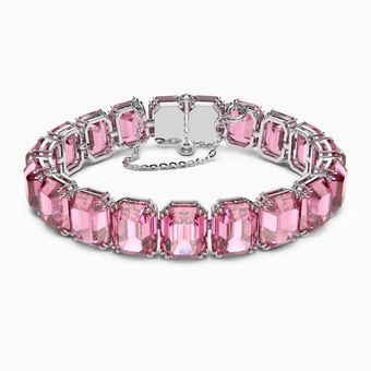 Millenia bracelet, Octagon cut crystals, Pink, Rhodium plated
