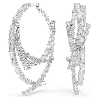swarovski matrix hoop earrings  mixed cuts  white  rhodium plated