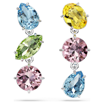 swarovski gema drop earrings  asymmetrical design  mixed cuts  multicolored  rhodium plated