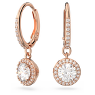 Constella drop earrings, Round cut, Pavé, White, Rose gold-tone plated