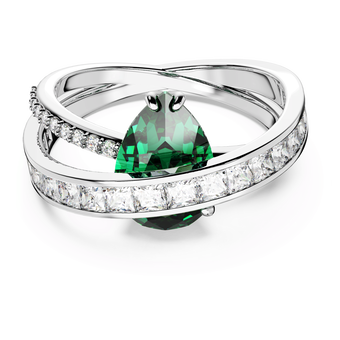 swarovski hyperbola cocktail ring  carbon neutral zirconia  mixed cuts  double bands  green  rhodium plated